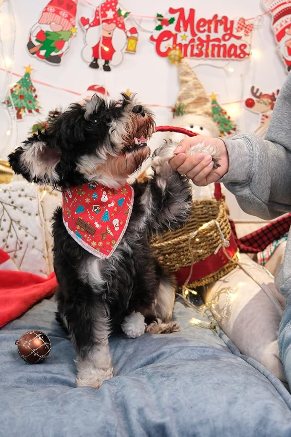 Lionet Paws Christmas Dog Bandana Washable Cotton Handkerchief Scarf Triangle Bandana for Small Medium Large Dogs Girl Boy