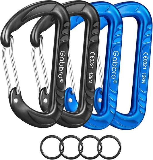 Gabbro Carabiner Clips Heavy Duty, | Wiregate Snap, Screw Locking, Aluminum, Lightweight Caribeener | for Hammock, Hiking, Camping, Water Bottle, Dog Leash Harness, Keychains