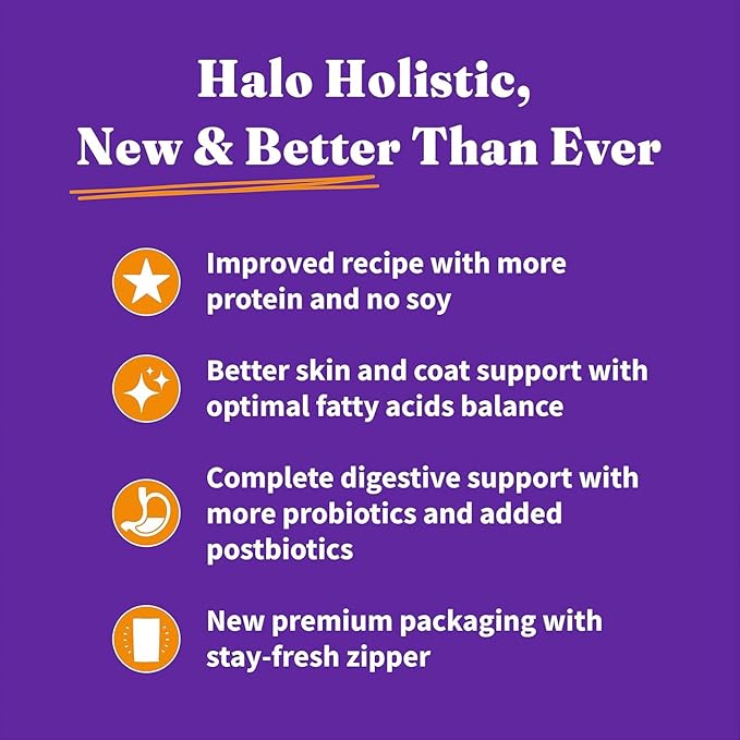 Halo Holistic Cage Free Chicken Cat Food, Healthy Grains Dry Cat Food, Complete Digestive Health, Kibble for Adult Cats, 10 lb Bag