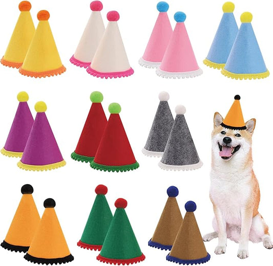 Dog Birthday Hat Set for Small Medium Dogs Cat Puppies, Mini Party Hat with Adjustable Headbands, Cute Pet Hat with Pompons for Birthday Christmas Party Decoration Accessories (Small 3.5 inch 20pcs)