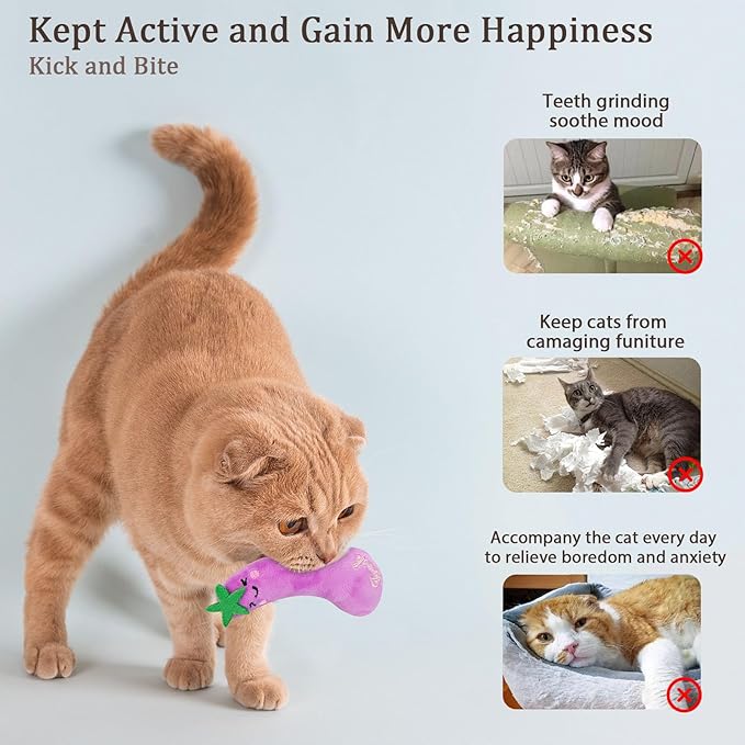 Catnip Cat Toys, Cat Nip Kitten Toy for Indoor Cats Kitty Kicker, Durable Kitten Teething Chew Toys, 5 Pack, Vegetable Shape