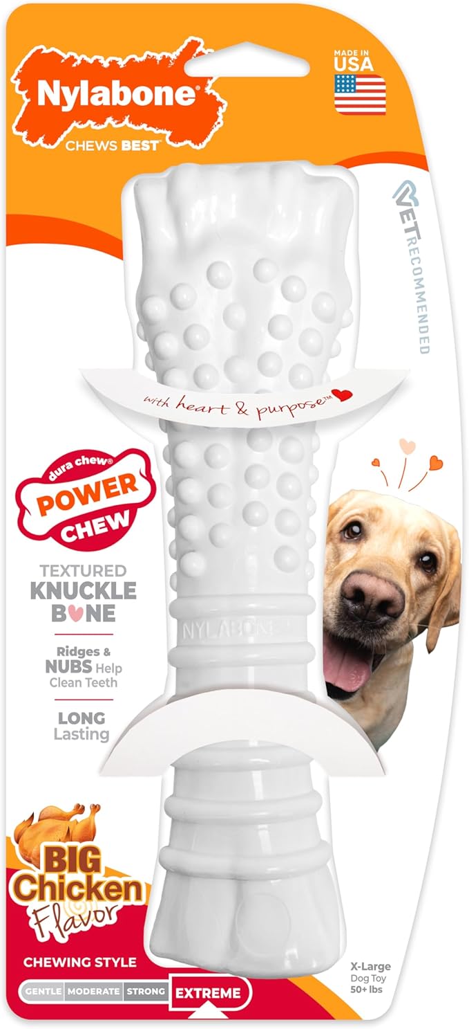 Nylabone Textured Knuckle Bone Power Chew Toy for Dogs, Durable & Tough Dog Toys for Aggressive Chewers, Chicken Flavor, X-Large - 50+ lbs, 1 Count