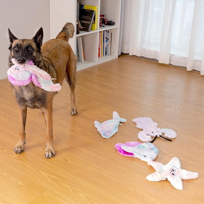 Dog Toys Pack, Durable Unstuffed Animal Dog Chew Toy, Large Soft Plush Dogs Toys Set, Dog Squeaky Toy for Small, Middle, Large Breed(5-Pack, Ocean Animals)