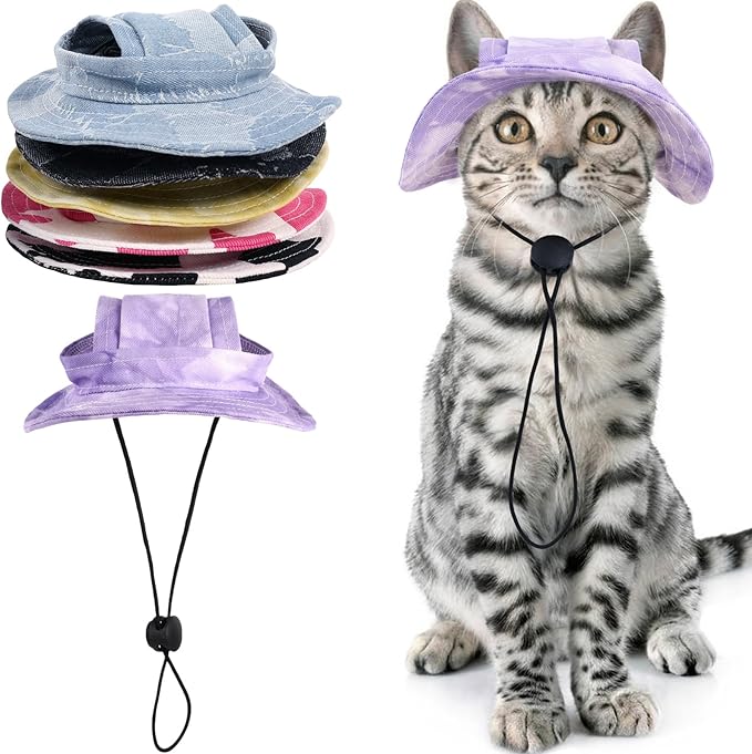 QBLEEV Cat Hats for Cats Only, Sphynx Hat with Ear Hole, Hairless Cat Cowboy Hats for Birthday Party Halloween, Kitten Headwear Sun Sombrero Caps, Chihuahua Sunscreen Baseball Outdoor Climbing Cap