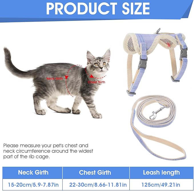 TIESOME Cat Harness and Leash Set, Adjustable Gradient Kitten Harness Escape Proof Harness with Leash for Kitty Outdoor Walking (Bear)