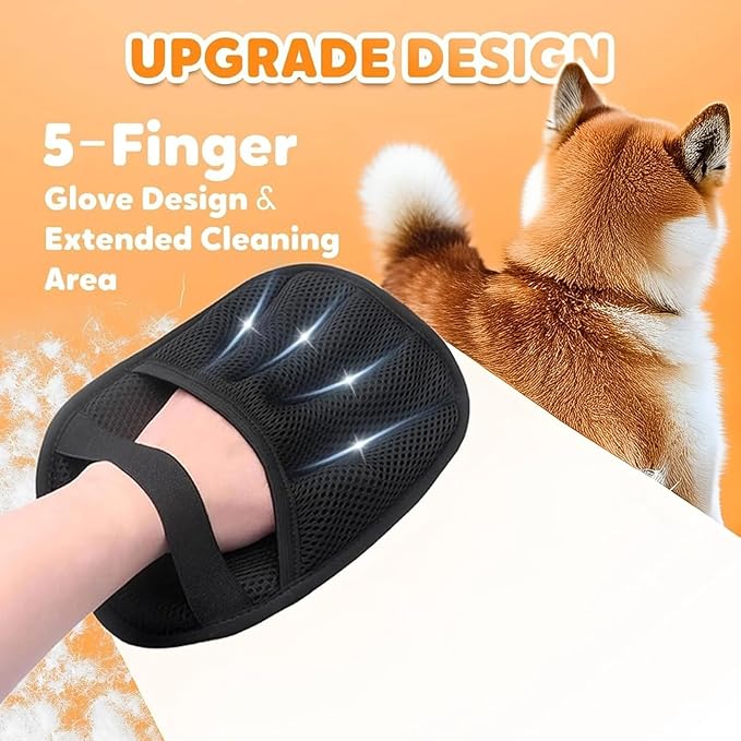 Pet Hair Removal Glove | Electrostatic Reusable Cat & Dog Magic Brush Hair Remover Tool for Furniture, Carpet, Couch | Upgraded 5-Finger Design | Gentle Grooming Tool for Pets(Eco-Friendly) (2 PCS)