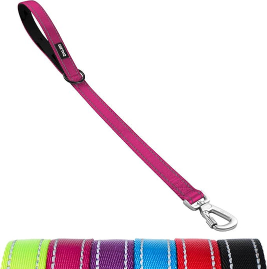 ZALER Short Dog Leash 2 ft, 24 Inches Traffic Leashes for Dogs, Nylon Reflective Dog Lead with Padded Handle, Heavy Duty Pet Leash with Carabiner Clip for Large and Medium Dogs (24" Pink)