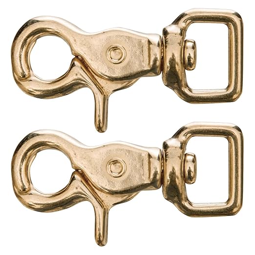 Jeffers Solid Brass Trigger Snap with Square Swivel Eye – Heavy Duty Zinc Plated Clip for Tack, Dog Leash, Rope, Horse Tack, Farm, Pet, Backpack, Hardware, Home Use - Brass A, 5/8" - 2 Pack