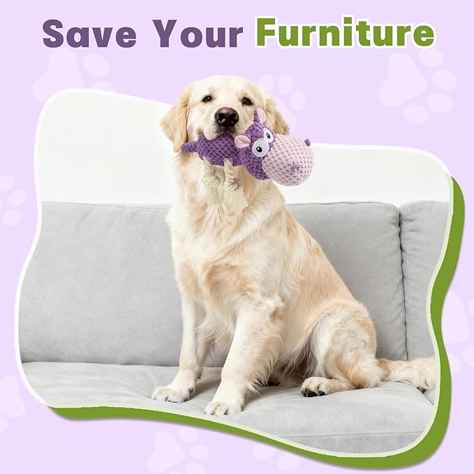 Squeaky Dog Toy - Plush Interactive Chew Toy for Large, Medium and Small Dogs, Keeps Them Busy (Purple, Medium)