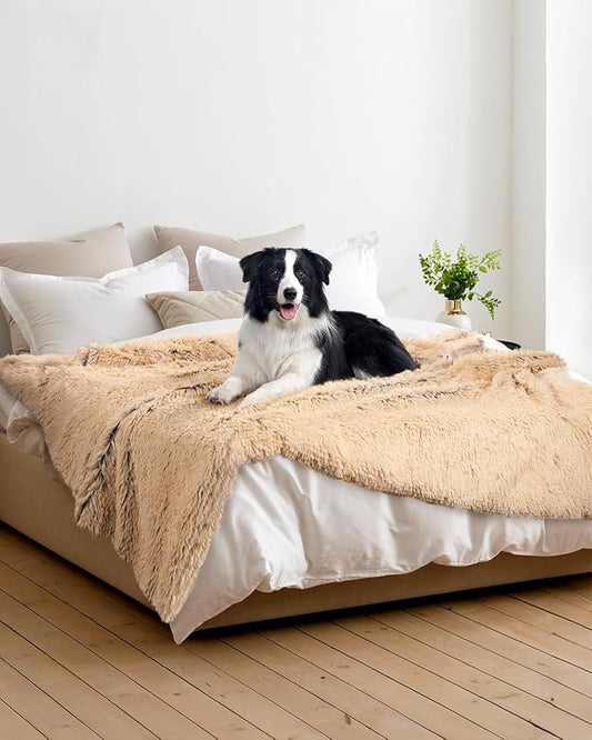 PJYuCien Large Dog Blankets, 80" x 60" Soft Plush Throw Blanket for Large Dogs, Reversible Fleece/Sherpa Pet Throw, Washable Furniture Cover for Sofa/Bed, Brown