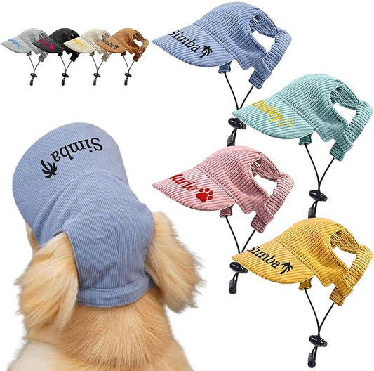 Custom Dog Hat with Embroidered Name Personalized Hats for Dogs Custom Dog Baseball Cap with Ear Holes Small Medium Large Dogs Cat Sun Beach Visor Adjustable Bucket Hats