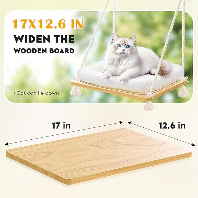 Cat Window Perch Cat Hammock Kitten Window Seat with Cushion Bed Cover Solid Wood Seat with Strong Suction Cups Hanging Kitten Bed for Small Medium Indoor