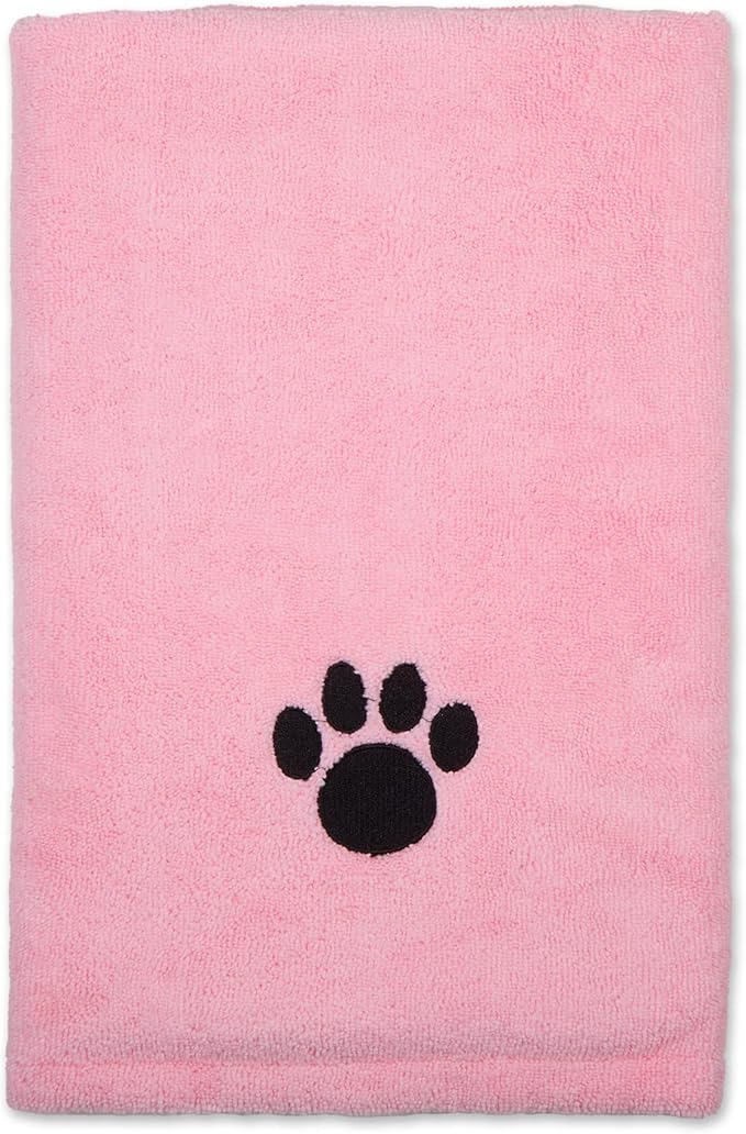 Bone Dry Pet Grooming Microfiber Towel, Embroidered Collection, X-Large,41x23.5", Pink