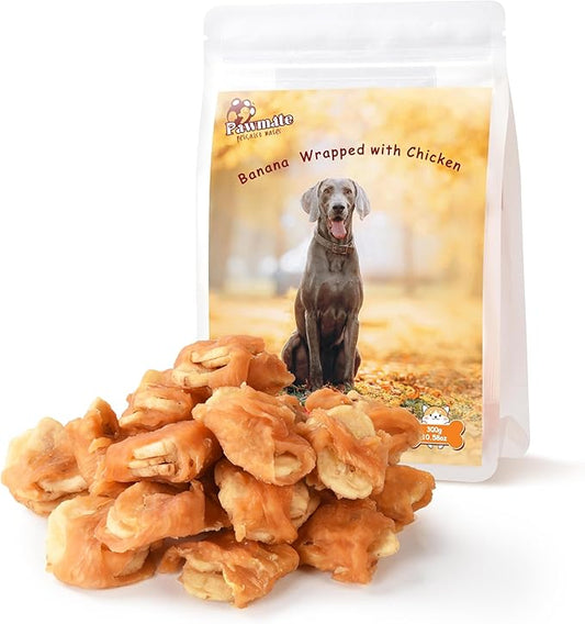 Dog Treats Chicken Wrapped Banana Slices with 1% Taurine, Healthy Training Snacks Rich in Natural Fiber, Rawhide-Free Grain-Free Soft Chews for Small Medium Dogs, 10.6 oz