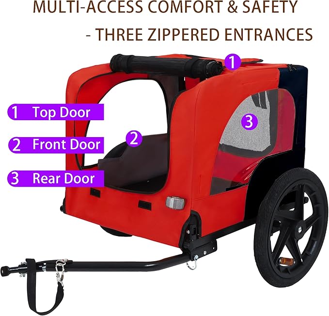 Collapsible Dog Bike Trailer for Small & Medium Pets - 16" All-Terrain Wheels, Universal Hitch, Quick Release & Non-Slip Floor - Internal Leash, Bicycle Accessories