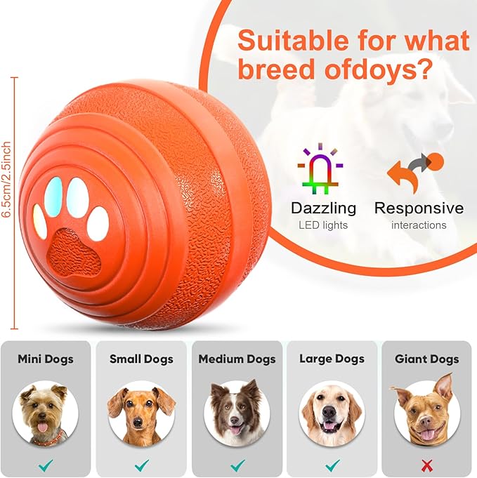 Interactive Dog Ball - Smart Toy for Small and Medium Dogs, Automatic Moving Ball, Rotating & Bouncing, Durable TPU+PC Shell, Toys That Keep Dogs Busy, for Dog