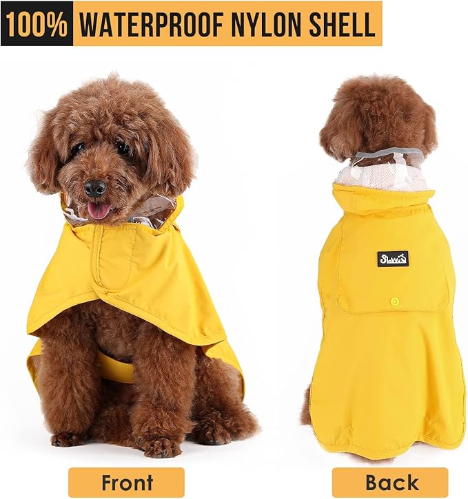 Lukovee Dog Raincoat, Adjustable Dog Rain Jacket with Clear Hooded Double Layer for Large Medium Small Dogs Puppies, Waterproof Rain Coat Poncho with Reflective Storage Pocket & Rim (Yellow, L)