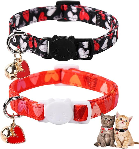 Unique Style Paws Valentine's Day Cat Collar,Cute Cat Collars with Bell,Kitten Collar Breakaway Buckle with Heart,Love,Adjustable Valentine's Day Puppy Collar,Ideal Gift for Boy Girl Cats