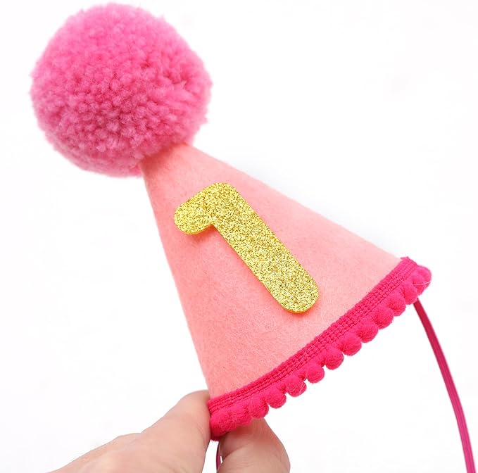 Pet Birthday Hat with Interchangeable Numbers 1-10 | Adjustable Pet Party Cone Hat for Dogs & Cats | Puppy Birthday Photo Props for 1st to 10th Birthday Celebrations (Pink Birthday Pet Hat)