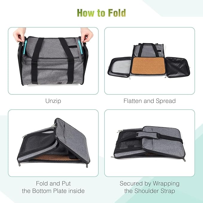 YUDODO 2 Packs 25 lbs Lightproof Soft Sided Pet Carrier for Large Cat & Small Dog Airline Approved Travel Bag Puppy Carriers with Side Pockets & Reflective Mesh, Foldable Portable for Car 2 Grey Green