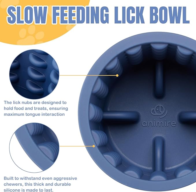 Dog Lick Bowl, Anxiety Relief Dog Licking Mat Freezer Treat Dispenser, Non-Slip Anti-Choking Silicone Slow Feeder Lick Bowl for Small Medium & Large Breed Dogs, BPA Free(Deep Blue,M-L)