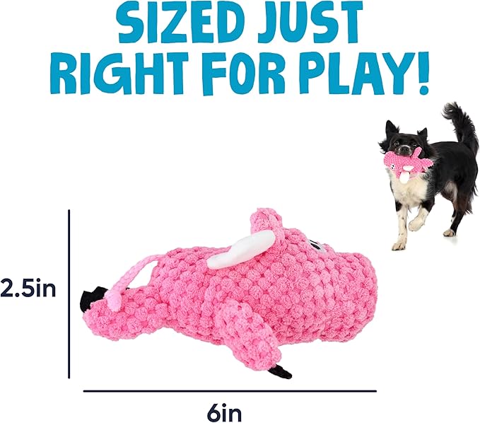 goDog Checkers Just for Me Flying Pig Squeaky Plush Dog Toy with Chew Guard Technology, Durable Fabric & Squeaker for Active Play, Pink, Mini