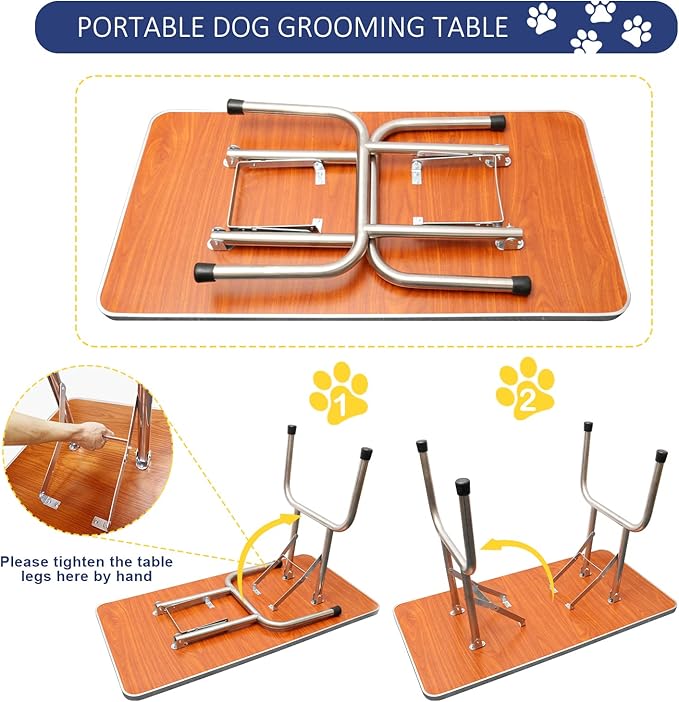 ROOMTEC 36" Dog Grooming Table,Foldable Home Pet Bathing Station with Adjustable Height Arm/Noose/Mesh Tray
