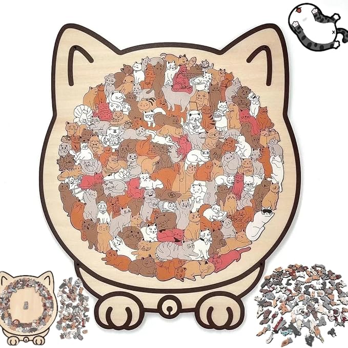 135-Piece Colored Cat Shaped Wooden Jigsaw Puzzle, Cats Shaped Wooden Puzzle, Unique Animal Shape Wood Puzzle, Creative Gifts for Cats Lovers, Home Decor (#C)