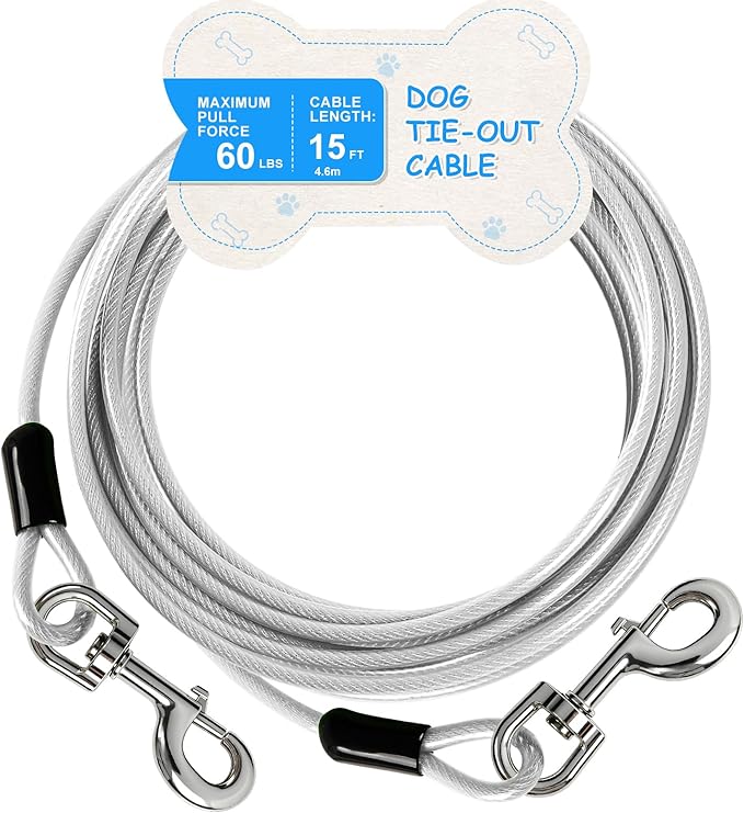 Tie Out Cable, 15/25/40/50 FT Runner Cable with Swivel Hook,Dog Leash Run Tether for Yard Outdoor and Camping,for Small to Medium Pets Up to 250 LBS