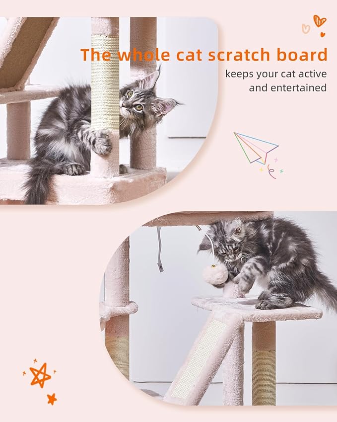 Taoqimiao Cat Tree,38.5-Inch Cat Tower for Indoor Cats,Suitable for Kittens with Luxurious cat condo with Adjustable Baskets and Luxurious Perch MS029SP Jelly Pink