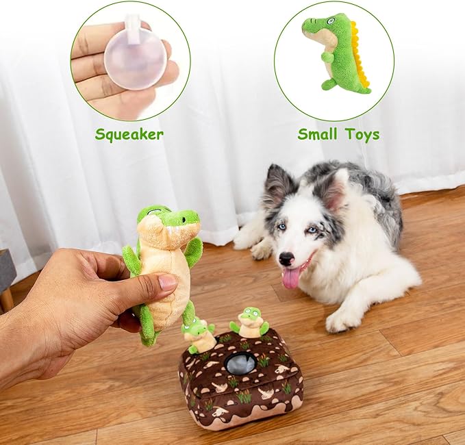 Hollypet Squeaky Dog Toy, Interactive Plush Hide and Seek Dog Toys for Small Medium Sized Dogs and Non-Aggressive Chewers, Puppy Teeth Clean Chew Toys, Crocodile