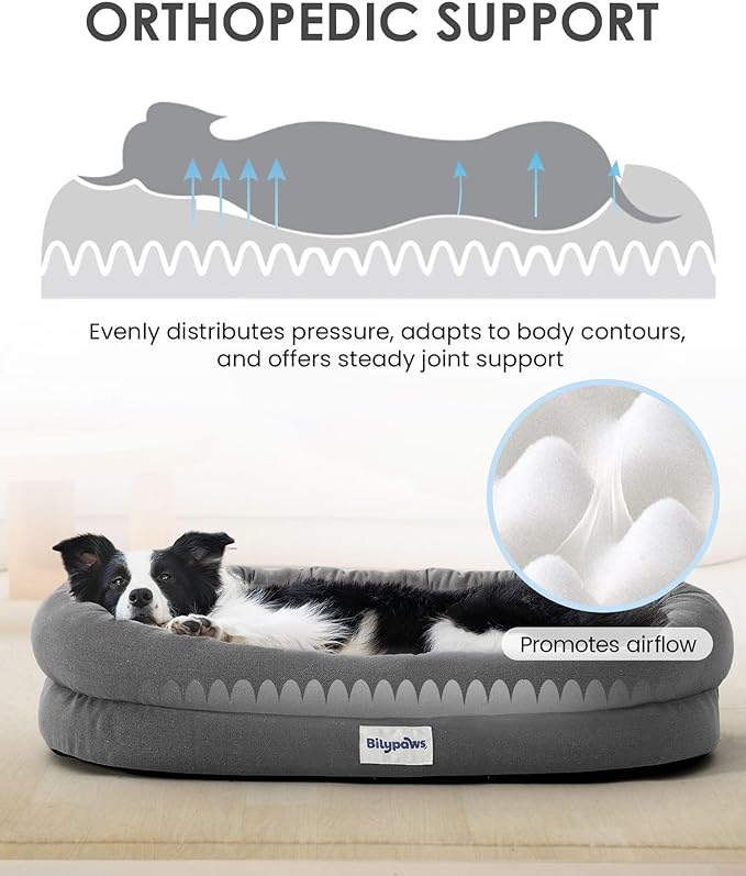 Orthopedic Dog Bed for Small Medium Size Dogs, Pet Sofa Bed with Egg Crate Foam, 4-Sided Bolster, Reversible Mattress, Removable Washable Cover & Anti-Slip Bottom, Dark Gray