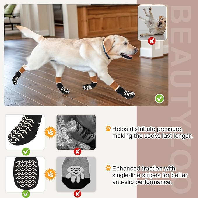 BEAUTYZOO Dog Socks to Prevent Licking Paws -Dog Boots & Paw Protectors with Grippers on Hardwood Floors, Dog Shoes for Hot/Cold Pavement Small Medium Large Senior Dogs Booties