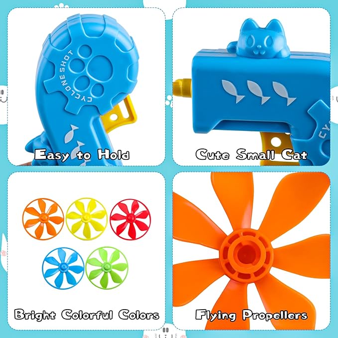 KIMOBER 17Pcs Cat Fetch Toy, Kitten Interactive Tracking Toys with 15Pcs Colorful Flying Propellers for Pets Cat Hunting Chasing Training Exercise