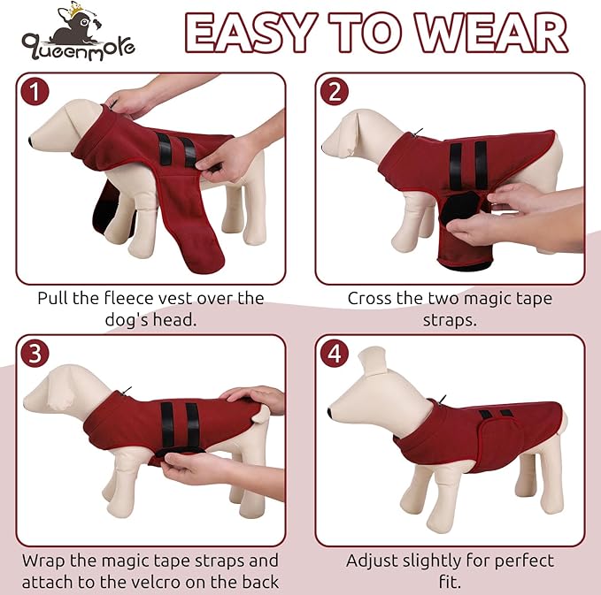 Queenmore XL Dog Sweater, Soft Fleece Vest Pullover Dog Jacket with Leash Hole, Warm Winter Dogs Clothes Cold Weather Doggy Dachshund Sweaters for Large Dogs Cats Boy or Girl (Burgundy, XL)