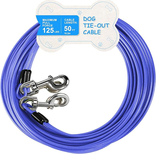 Tie Out Cable, 15/25/40/50 FT Runner Cable with Swivel Hook,Dog Leash Run Tether for Yard Outdoor and Camping,for Small to Medium Pets Up to 250 LBS