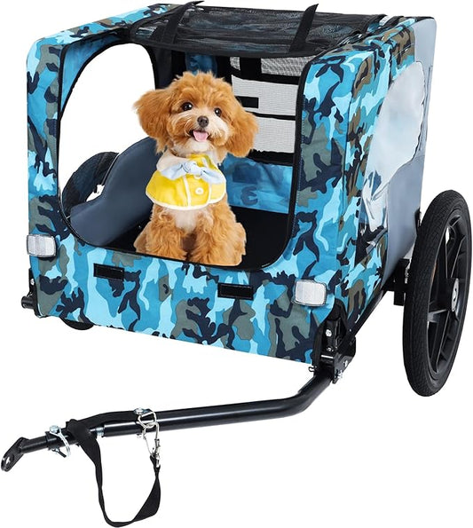Collapsible Dog Bike Trailer for Small & Medium Pets - 16" All-Terrain Wheels, Universal Hitch, Quick Release & Non-Slip Floor - Internal Leash, Bicycle Accessories