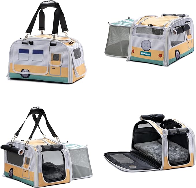 New Premium Soft-Sided 2-in-1 Kittyrama Cat Carrier & Home Hideaway – Vet-Recommended Calming Den, Dual-Use Lounge & Travel Carrier with SBS Zippers, Airline-Approved Under-Seat Fit