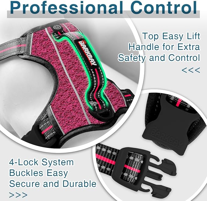 BARKBAY Dog Harness No Pull with ID Tag Pocket - Heavy Duty, Reflective, Easy Control for Small Dogs(Pink/Black,S)