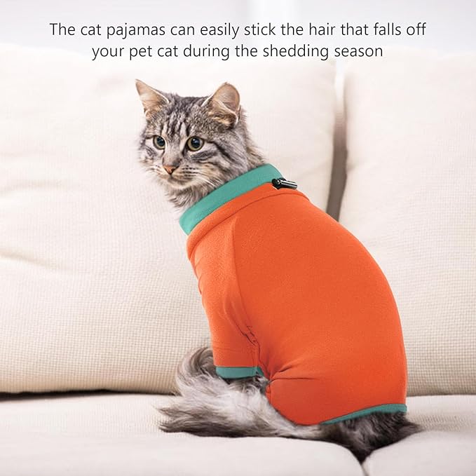 Sticky Cat Clothes Stretchy, Sphynx Hairless Sweater & Pajamas for Cats only, Soft Cat Onesie for Cats After Surgery Female Male & Hair Loss Prevention, Orange XS