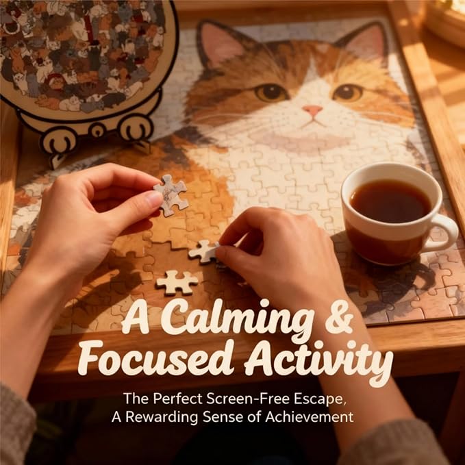 135-Piece Wooden Jigsaw Puzzle, Cat Shaped Puzzle for Home Decor, Cute Animal & Macaron Color Art, Framed Morandi Style Wall Decoration Gift (Maurice Color)