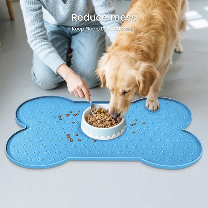 Dog Food Mat Anti-Slip Silicone Dog Bowl Mat Thicker Pet Placemat Waterproof Cat Feeder Pad with Raised Edge Puppy Kitten Feeding Mats Suitable Small Medium-Sized Dogs Cats Eating Tray