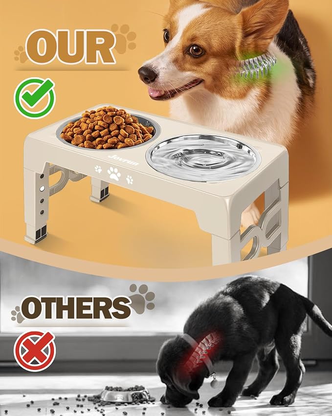Elevated Dog Bowls, Dog Feeder with 2 Stainless Steel Dishes &1 Slow Feeder Bowl, 5 Heights Adjustable Raised Stand for Medium Large, Food Dishes with Non-Slip Feet