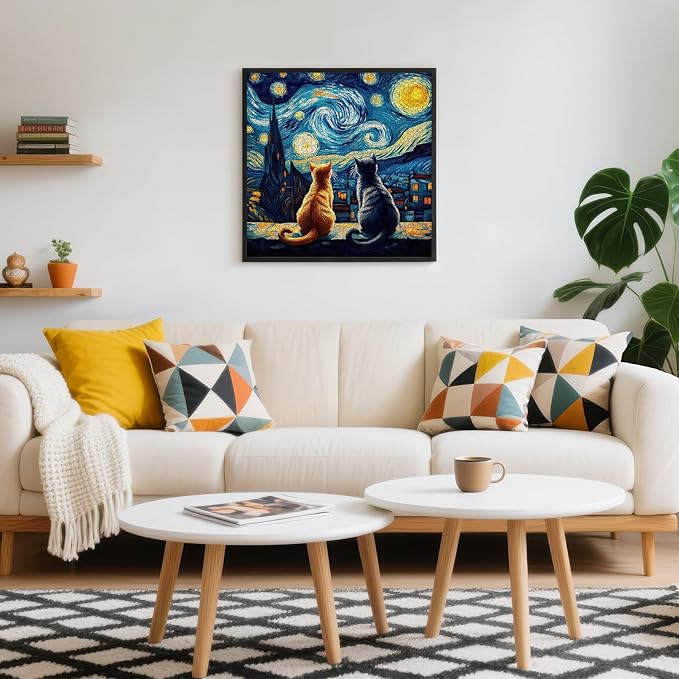 Cat Jigsaw Puzzle 1000 Pieces for Adults – Van Gogh Starry Night Art Puzzles, Difficult 1000 Piece Puzzle with Letters on Back, Premium Chunky Paper Fit, Gift for Game Night, Travel, Birthday