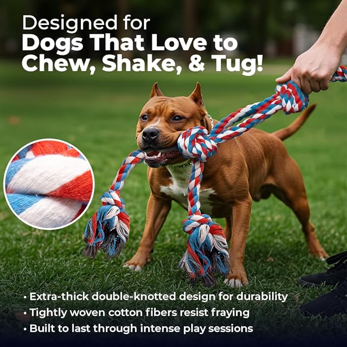 Pacific Pups Products 2 Pack Red & Blue - XL Dog Rope Toy for Aggressive Chewers - Benefits Non-Profit Dog Rescue - Tug of War Dog Toy, Dog Toys for Large Dogs Tough Dog Toys for Aggressive Chewers
