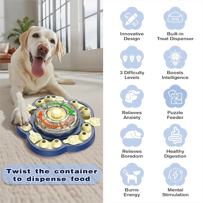 KADTC U.S. Brand & Design All in ONE -3 Levels of Challenge Spinning Dog Puzzle Toy for Small/Medium/Large Dogs Puzzles Feeder Treat Slow Dispenser Puppy Food Dispensing Enrichment Thanksgiving Toys