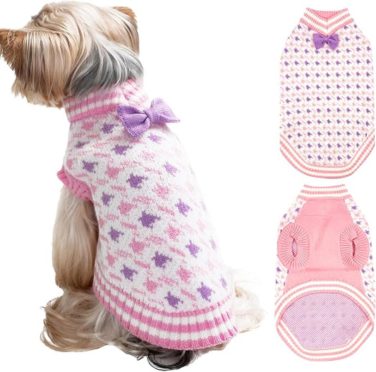 Dogs Sweater for Extra-Small Dog Girls, Soft Puppy Halloween Christmas Clothes Winter Weather Pet Outfit for Doggie Kitten Small XXS XS Cat Sweaters Apparel (Pink, S)