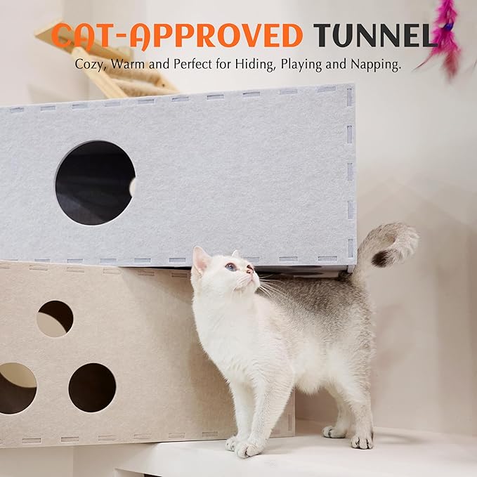 PETKARAY Cat Tunnel, Original Cat Hideaway Cave for Indoor Cats, Large Kitten Play Tubes and Tunnels, Soft Felt Cat Toy with Interactive Peek Hole