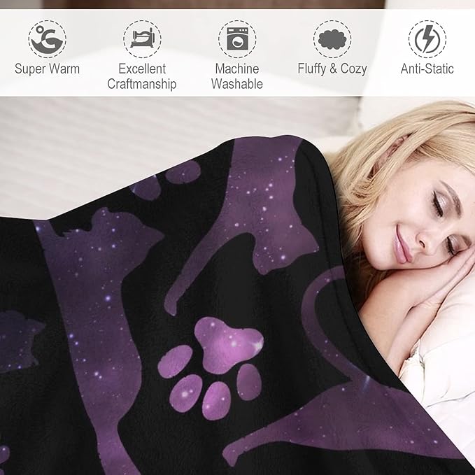 Cat Blanket Gifts - 30"x40" Cute Throw Blanket for Adults Kids - Black Soft Plush Throws for Bed, Couch & Travel
