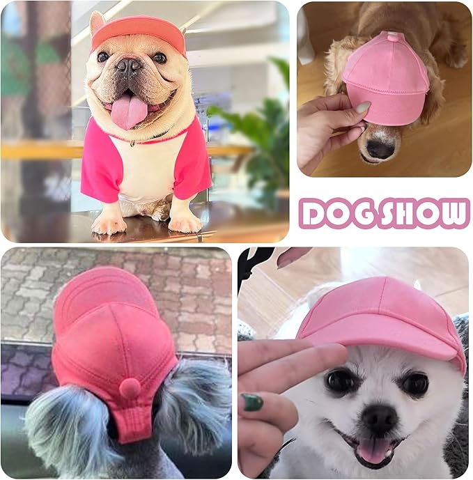Dog Baseball Caps Hats with Neck Strap Adjustable Ear Holes for Small Dogs in Outdoor Sun Protection, Pet Casual Cap Visor Sunbonnet with Ear Holes, Summer Travel Sport Hat Outfit